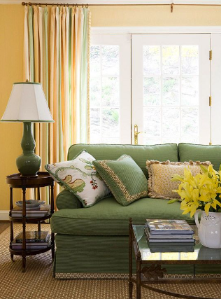 interior design green couch living room ideas with yellow backround